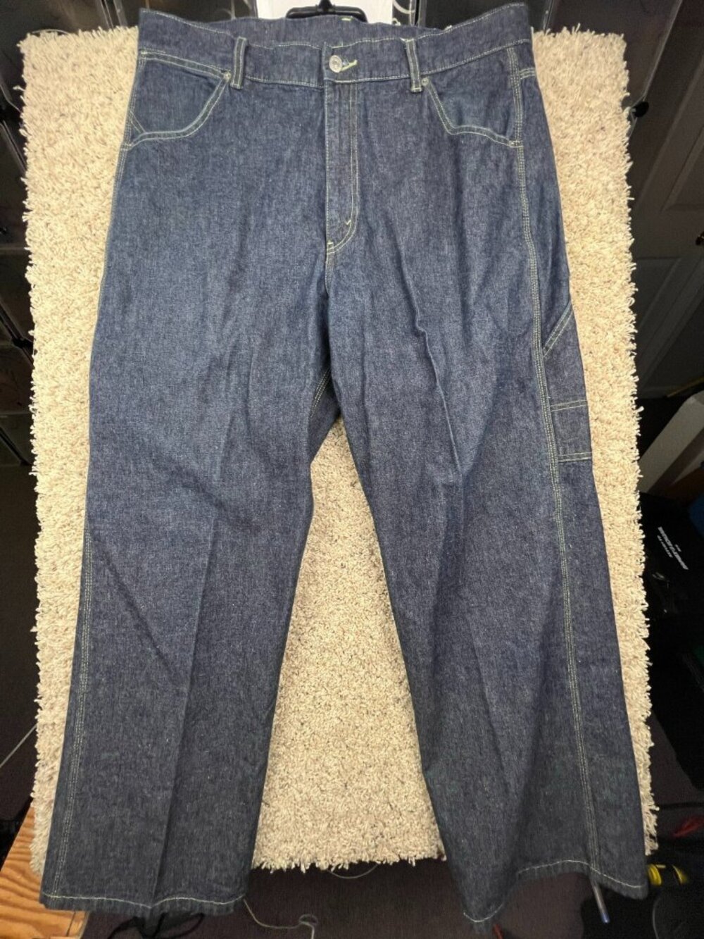 Levis Denim Jeans Mens 36x30 Gray Dark Blue Straight Leg Casual Work Jeans Tools